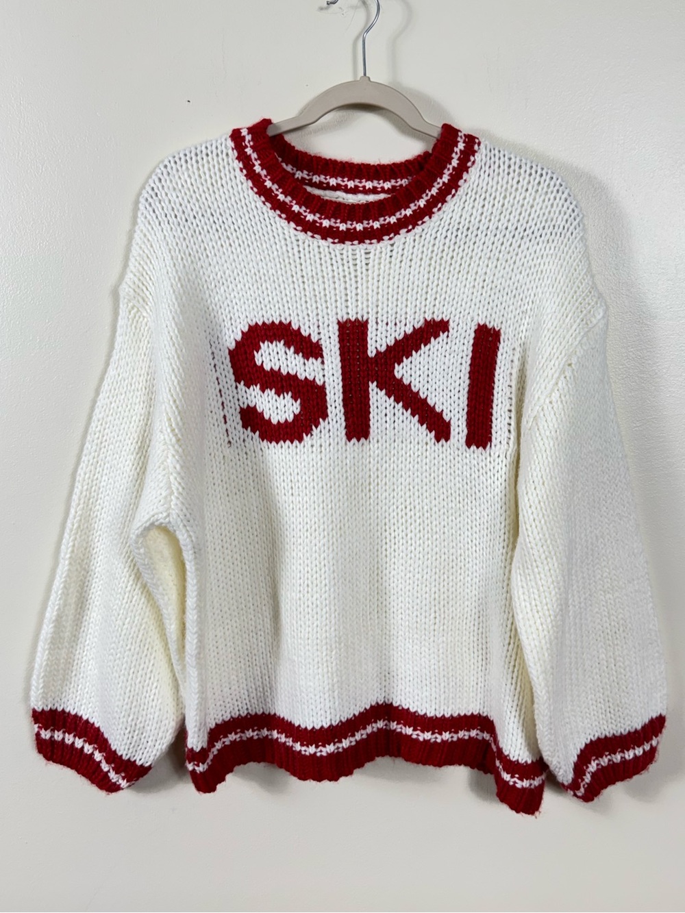 Anthropologie Maeve Graphic Crew Neck Sweater Large SKI Chunky Pullover New